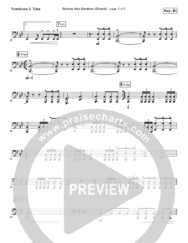 Graves Into Gardens (Choral Anthem SATB) Trombone 3/Tuba (Elevation Worship / Brandon Lake / Arr. Luke Gambill)