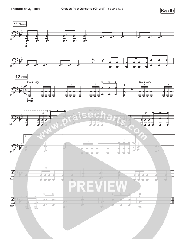 Graves Into Gardens (Choral Anthem SATB) Trombone 3/Tuba (Elevation Worship / Brandon Lake / Arr. Luke Gambill)