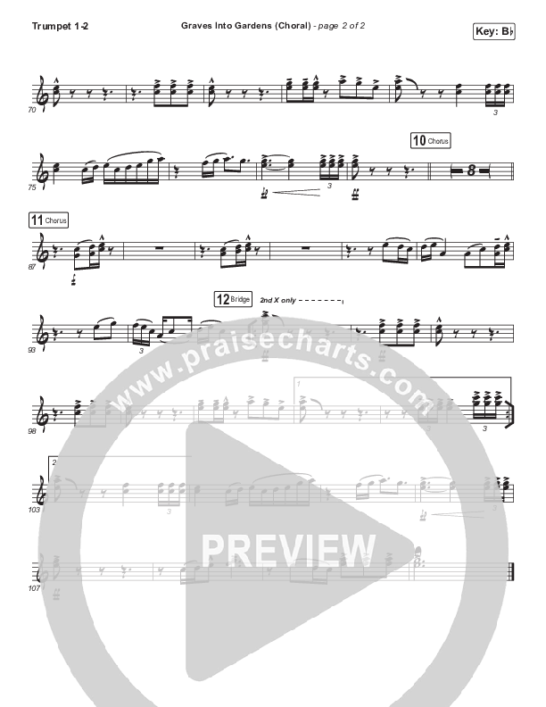 Graves Into Gardens (Choral Anthem SATB) Trumpet 1,2 (Elevation Worship / Brandon Lake / Arr. Luke Gambill)