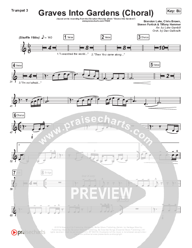 Graves Into Gardens (Choral Anthem SATB) Trumpet 3 (Elevation Worship / Brandon Lake / Arr. Luke Gambill)