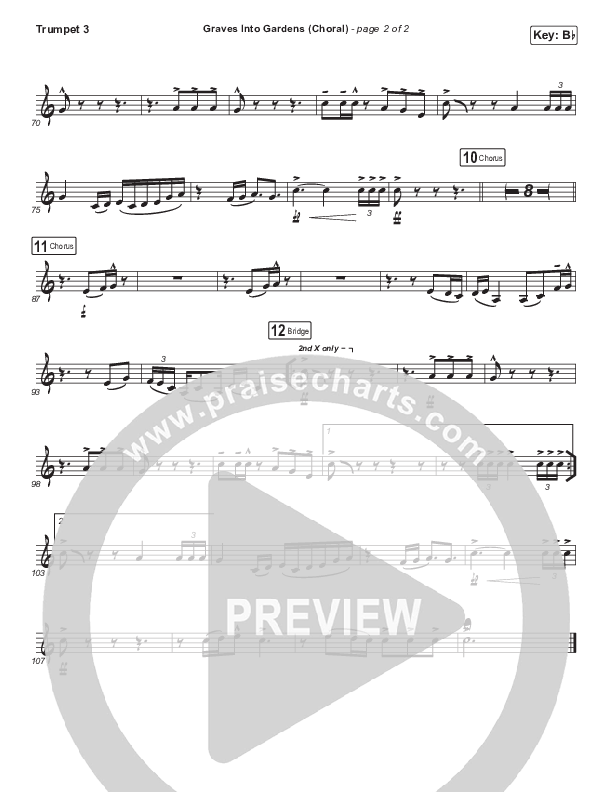 Graves Into Gardens (Choral Anthem SATB) Trumpet 3 (Elevation Worship / Brandon Lake / Arr. Luke Gambill)