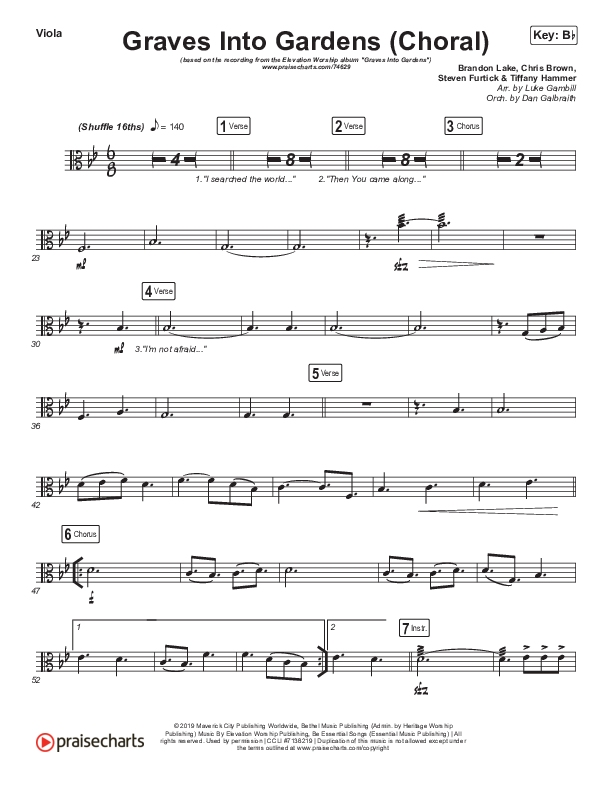 Graves Into Gardens (Choral Anthem SATB) Viola (Elevation Worship / Brandon Lake / Arr. Luke Gambill)