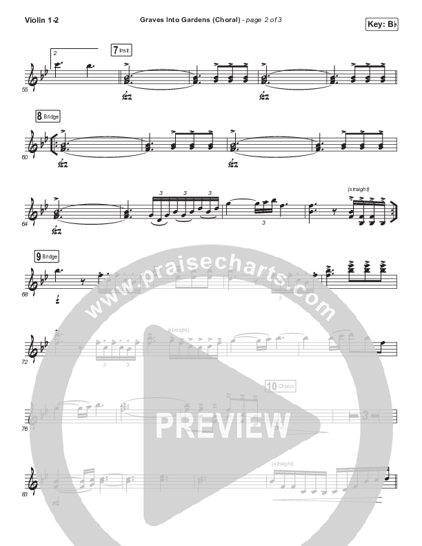 Graves Into Gardens (Choral Anthem SATB) Violin 1,2 (Elevation Worship / Brandon Lake / Arr. Luke Gambill)