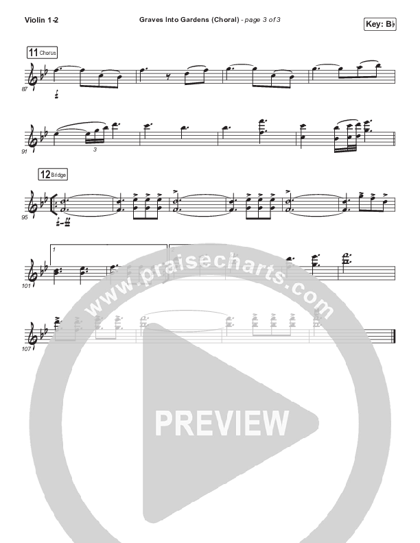 Graves Into Gardens (Choral Anthem SATB) Violin 1,2 (Elevation Worship / Brandon Lake / Arr. Luke Gambill)