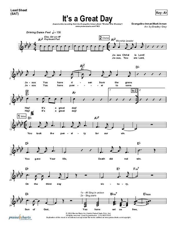 It's A Great Day Lead Sheet (Evangeline Inman)