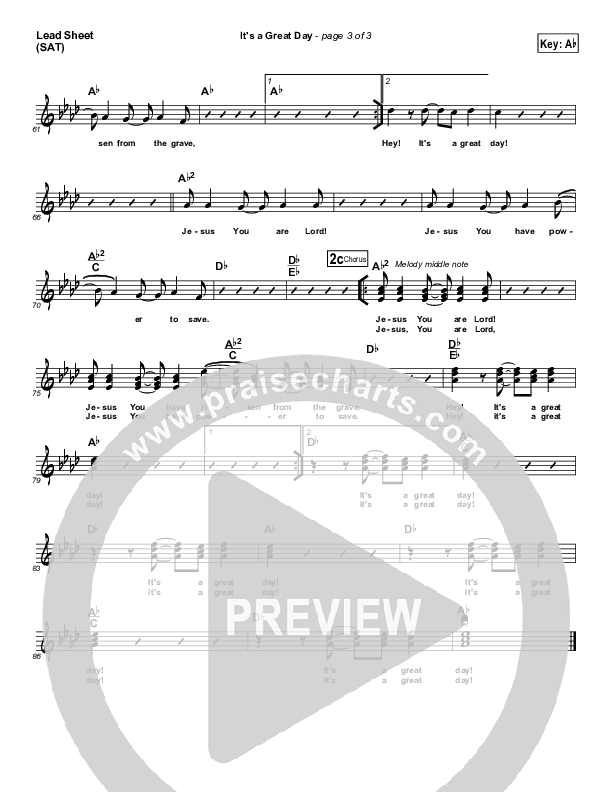 It's A Great Day Lead Sheet (Evangeline Inman)