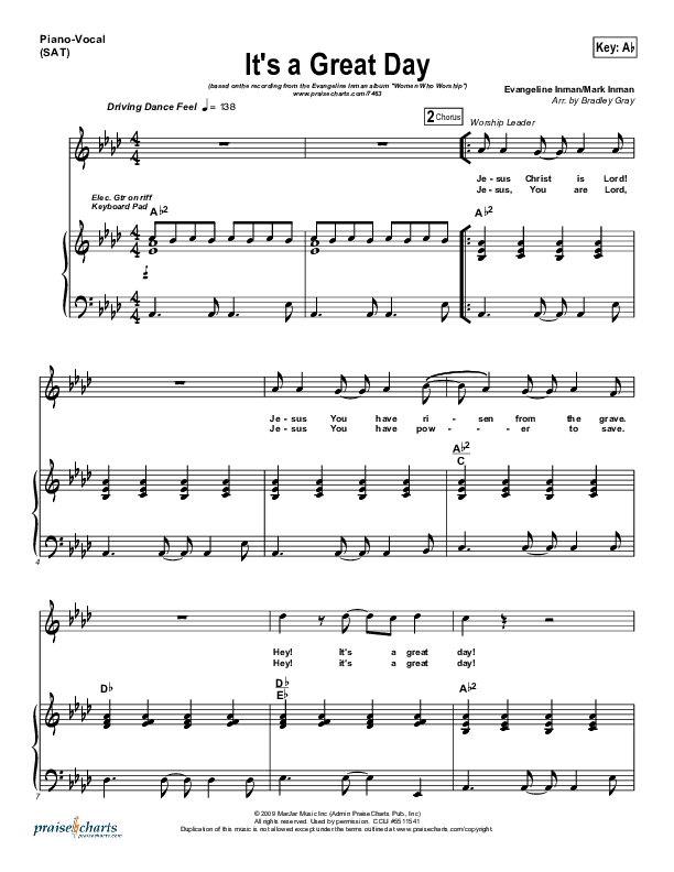 It's A Great Day Piano/Vocal (Evangeline Inman)