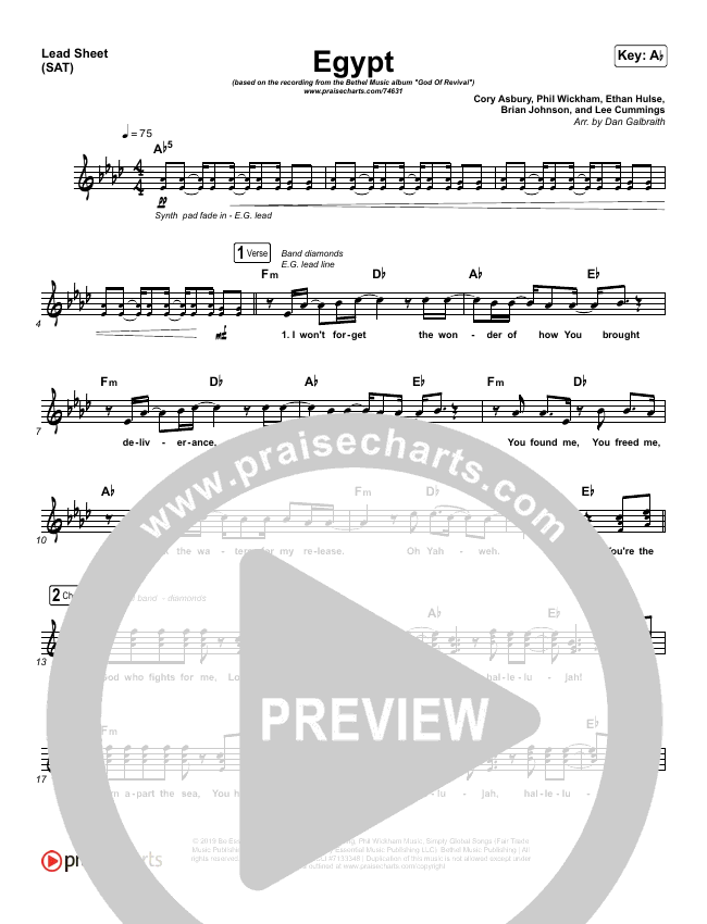 Egypt Sheet Music PDF (Bethel Music / Cory Asbury) PraiseCharts