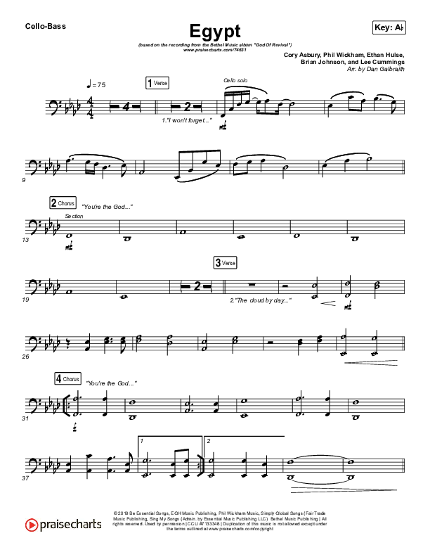 Egypt Cello/Bass (Bethel Music / Cory Asbury)