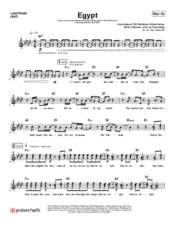 Egypt Lead Sheet (SAT) (Bethel Music / Cory Asbury)