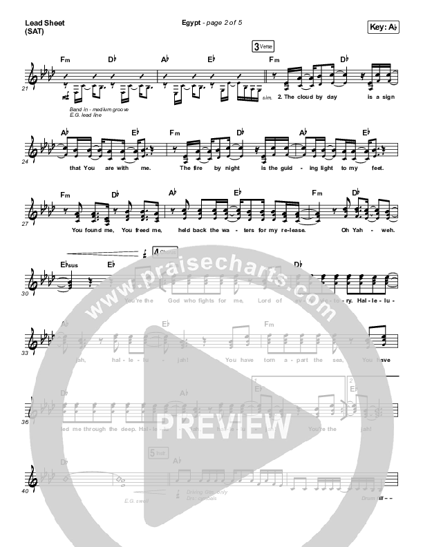 Egypt Lead Sheet (SAT) (Bethel Music / Cory Asbury)