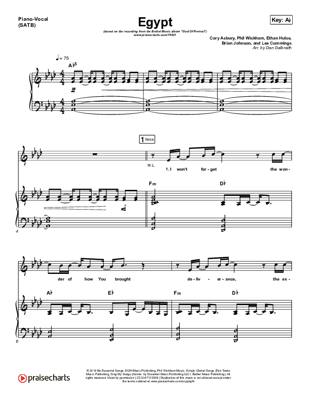 Egypt Piano/Vocal (SATB) (Bethel Music / Cory Asbury)