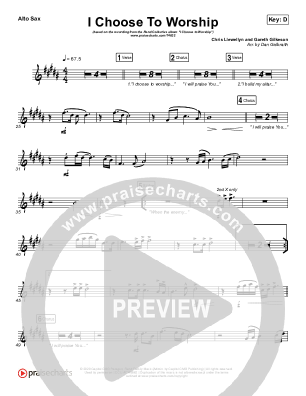 I Choose To Worship Alto Sax (Rend Collective)