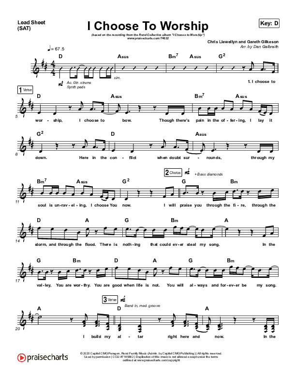I Choose To Worship Lead Sheet (SAT) (Rend Collective)