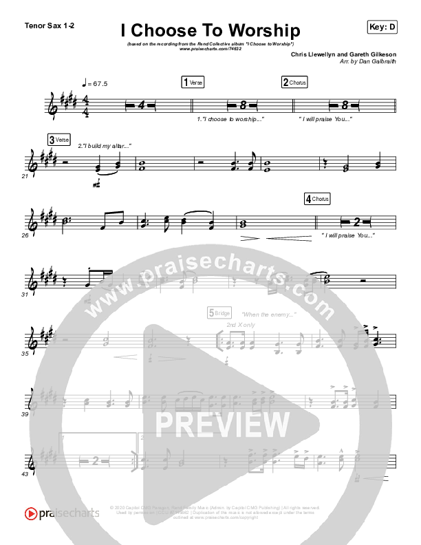 I Choose To Worship Tenor Sax 1/2 (Rend Collective)