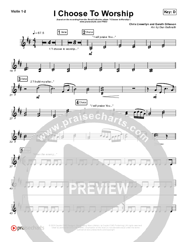 I Choose To Worship Violin 1/2 (Rend Collective)