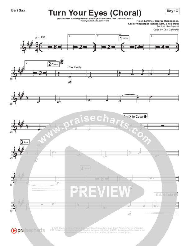 Turn Your Eyes (Choral Anthem SATB) Bari Sax (Sovereign Grace / Arr. Luke Gambill)
