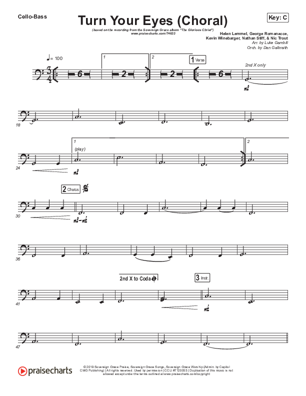 Turn Your Eyes (Choral Anthem SATB) Cello/Bass (Sovereign Grace / Arr. Luke Gambill)