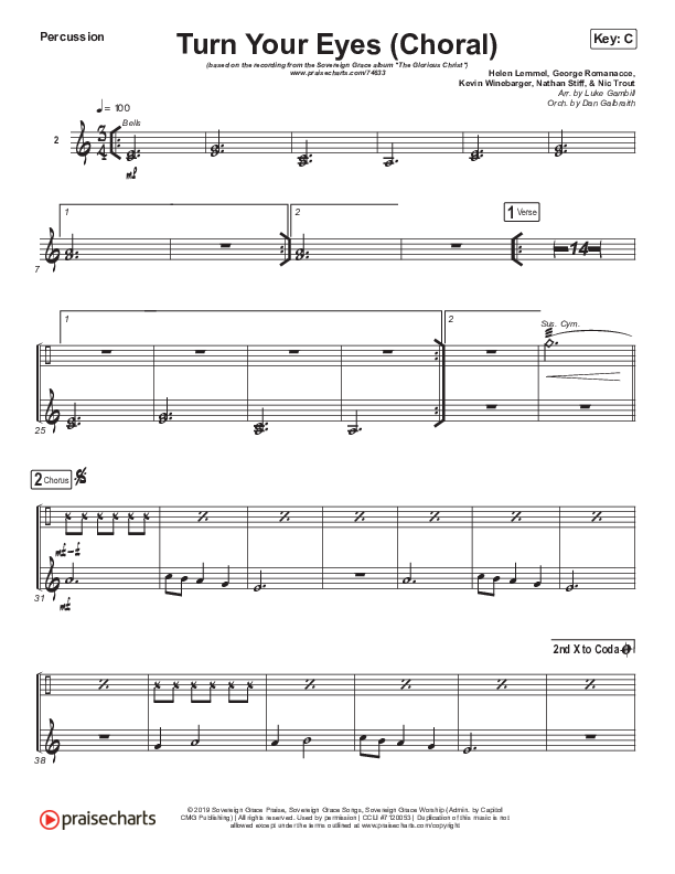Turn Your Eyes (Choral Anthem SATB) Percussion (Sovereign Grace / Arr. Luke Gambill)