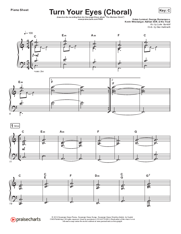 Turn Your Eyes (Choral Anthem SATB) Piano Sheet (Sovereign Grace / Arr. Luke Gambill)