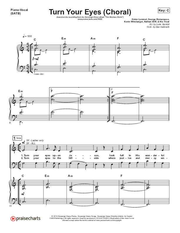 Turn Your Eyes (Choral Anthem SATB) Piano/Vocal (SATB) (Sovereign Grace / Arr. Luke Gambill)