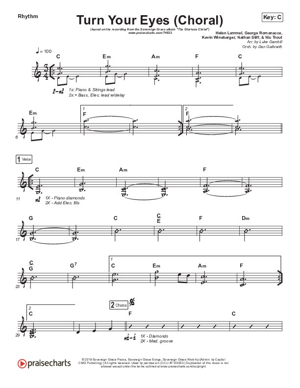 Turn Your Eyes (Choral Anthem SATB) Rhythm Chart (Sovereign Grace / Arr. Luke Gambill)