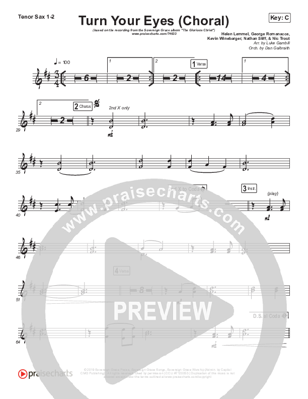 Turn Your Eyes (Choral Anthem SATB) Tenor Sax 1/2 (Sovereign Grace / Arr. Luke Gambill)