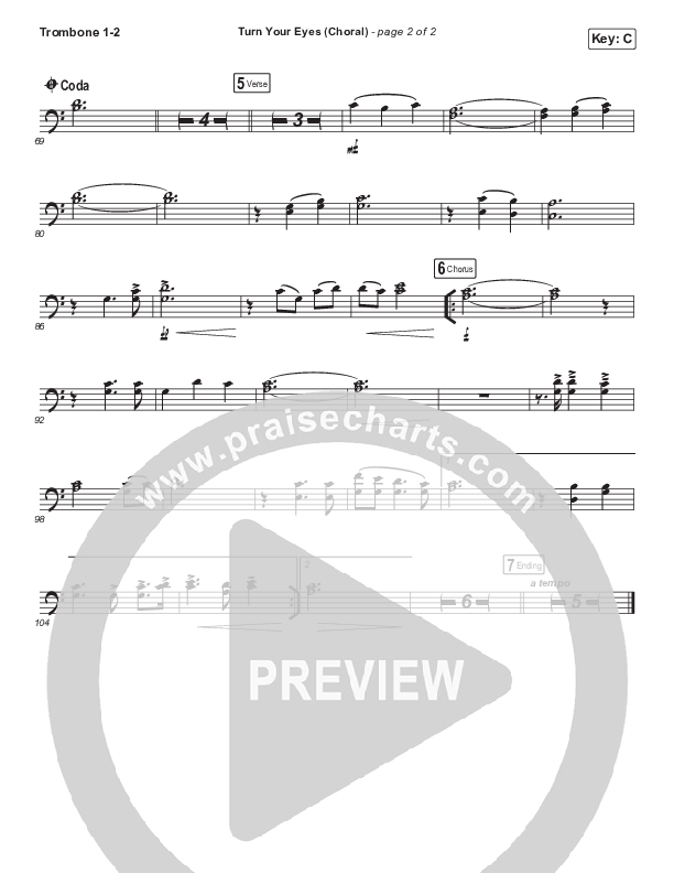 Turn Your Eyes (Choral Anthem SATB) Trombone 1/2 (Sovereign Grace / Arr. Luke Gambill)
