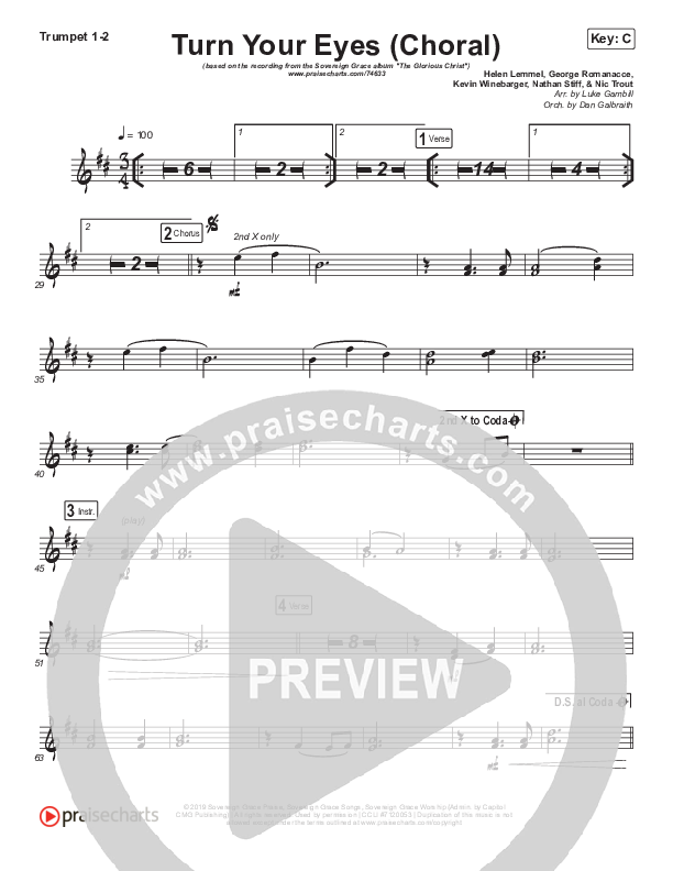 Turn Your Eyes (Choral Anthem SATB) Trumpet 1,2 (Sovereign Grace / Arr. Luke Gambill)