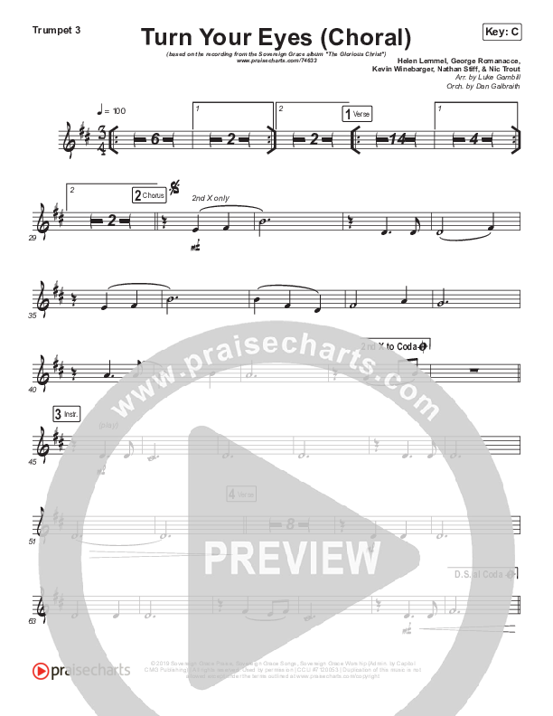 Turn Your Eyes (Choral Anthem SATB) Trumpet 3 (Sovereign Grace / Arr. Luke Gambill)