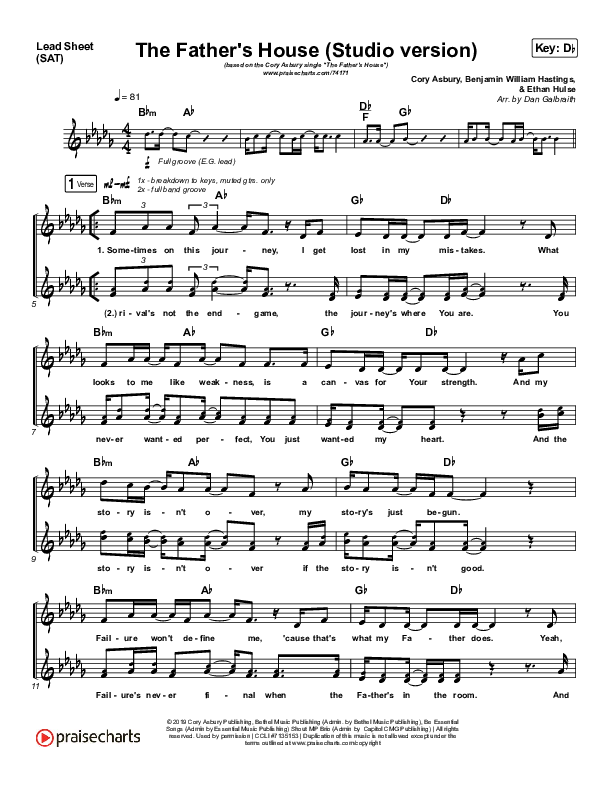 The Father's House (Choral Anthem SATB) Lead Sheet (SAT) (Cory Asbury / Arr. Luke Gambill)