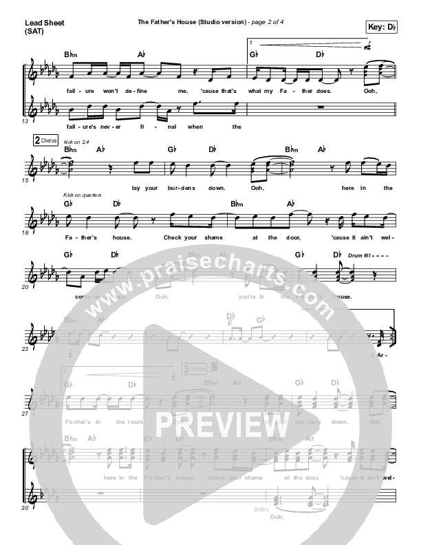 The Father's House (Choral Anthem SATB) Lead Sheet (SAT) (Cory Asbury / Arr. Luke Gambill)