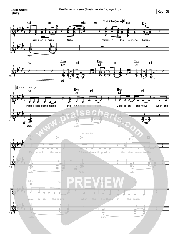 The Father's House (Choral Anthem SATB) Lead Sheet (SAT) (Cory Asbury / Arr. Luke Gambill)