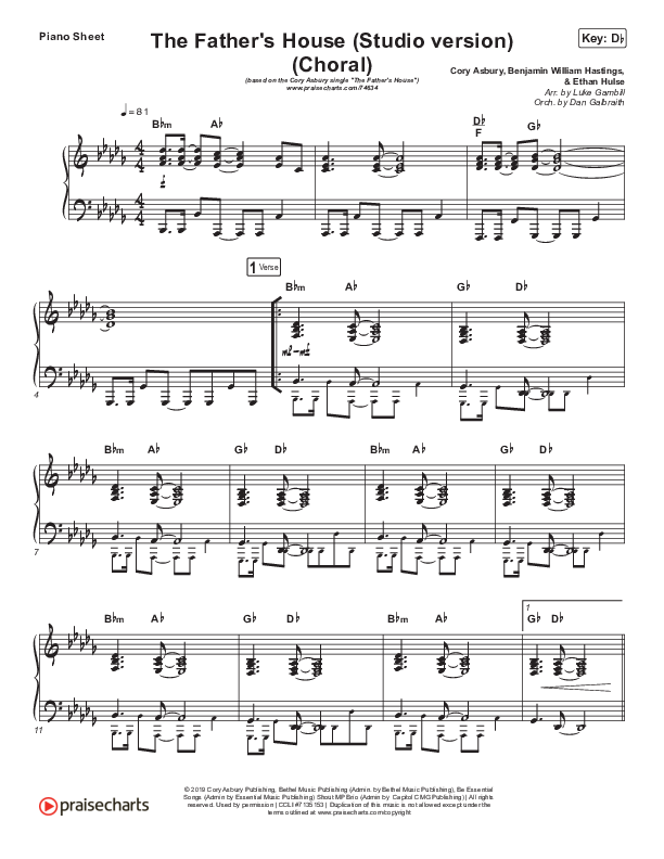 The Father's House (Choral Anthem SATB) Piano Sheet (Cory Asbury / Arr. Luke Gambill)