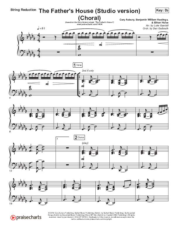 The Father's House (Choral Anthem SATB) String Pack (Cory Asbury / Arr. Luke Gambill)