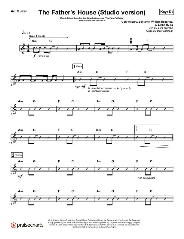 The Father's House (Choral Anthem SATB) Acoustic Guitar (Cory Asbury / Arr. Luke Gambill)