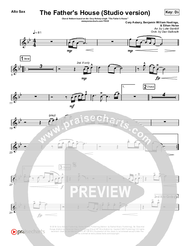 The Father's House (Choral Anthem SATB) Alto Sax (Cory Asbury / Arr. Luke Gambill)