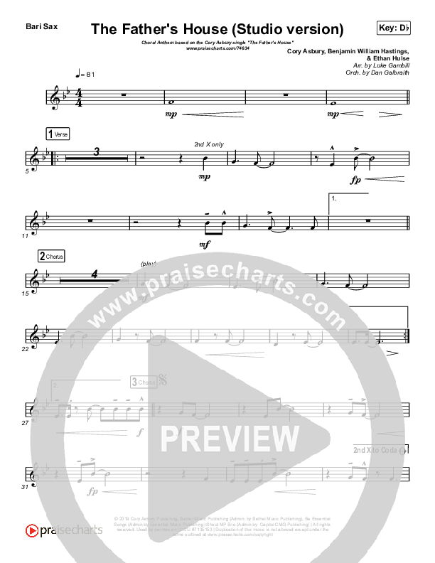 The Father's House (Choral Anthem SATB) Bari Sax (Cory Asbury / Arr. Luke Gambill)