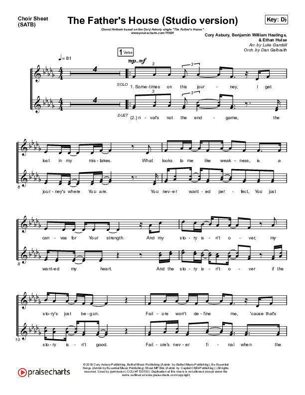 The Father's House (Choral Anthem SATB) Choir Sheet (SATB) (Cory Asbury / Arr. Luke Gambill)