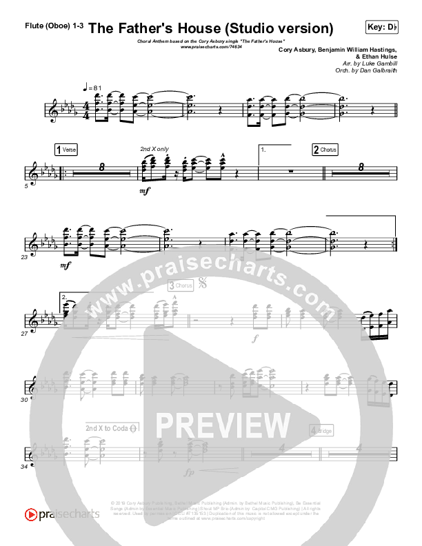 The Father's House (Choral Anthem SATB) Flute/Oboe 1/2/3 (Cory Asbury / Arr. Luke Gambill)
