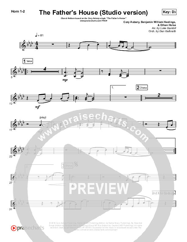 The Father's House (Choral Anthem SATB) French Horn 1/2 (Cory Asbury / Arr. Luke Gambill)