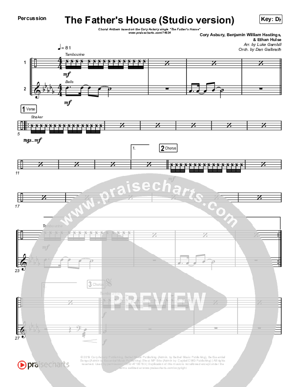 The Father's House (Choral Anthem SATB) Percussion (Cory Asbury / Arr. Luke Gambill)