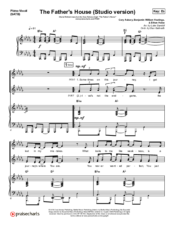 The Father's House (Choral Anthem SATB) Piano/Vocal Pack (Cory Asbury / Arr. Luke Gambill)