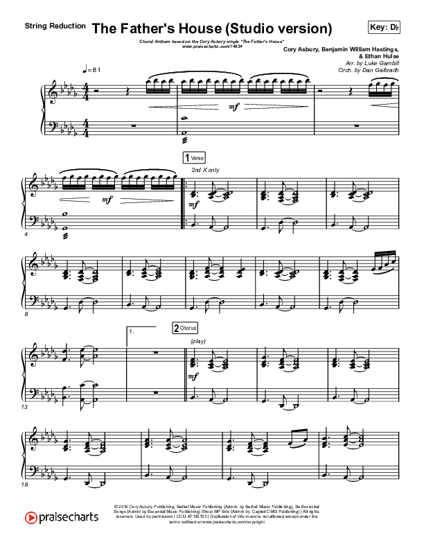 The Father's House (Choral Anthem SATB) String Reduction (Cory Asbury / Arr. Luke Gambill)
