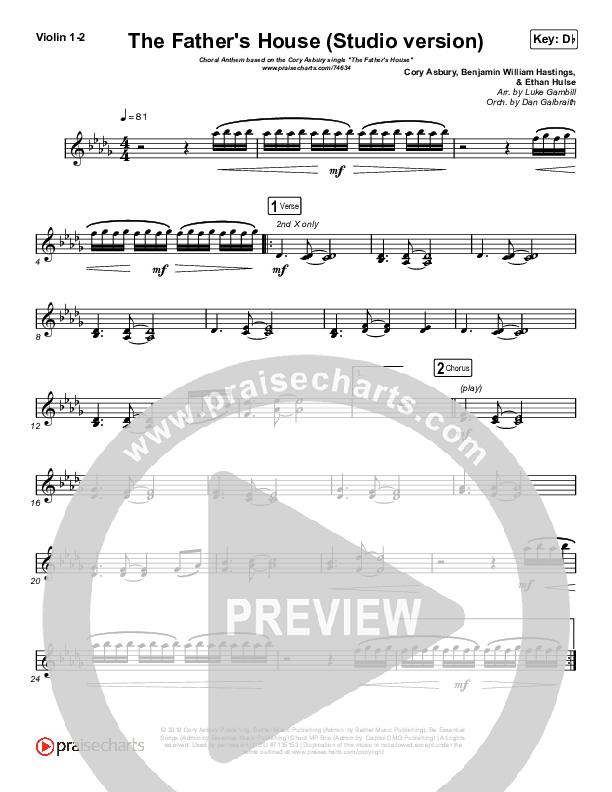The Father's House (Choral Anthem SATB) Violin 1/2 (Cory Asbury / Arr. Luke Gambill)