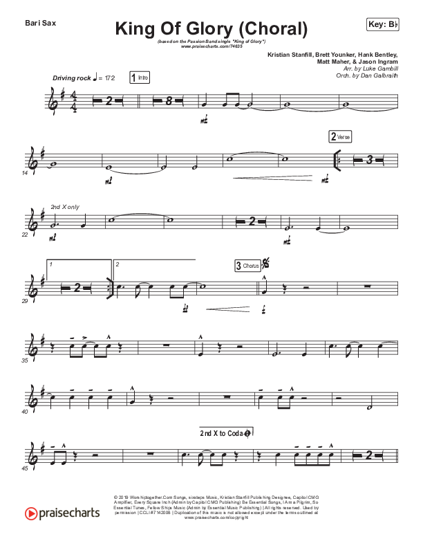 King Of Glory (Choral Anthem SATB) Bari Sax (Passion / Arr. Luke Gambill)
