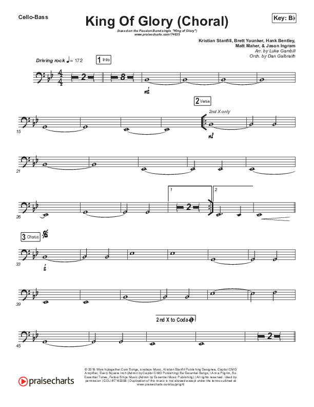 King Of Glory (Choral Anthem SATB) Cello/Bass (Passion / Arr. Luke Gambill)