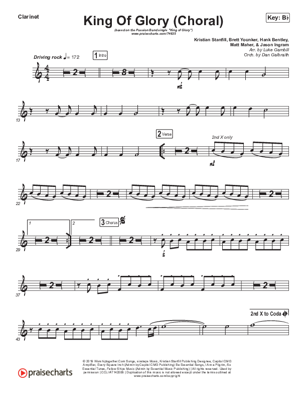 King Of Glory (Choral Anthem SATB) Clarinet (Passion / Arr. Luke Gambill)