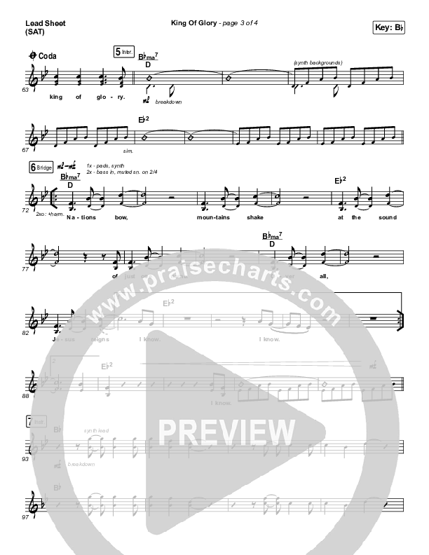 King Of Glory (Choral Anthem SATB) Lead Sheet (SAT) (Passion / Arr. Luke Gambill)