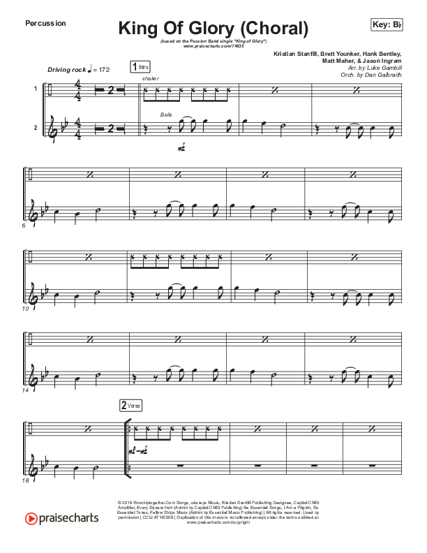 King Of Glory (Choral Anthem SATB) Percussion (Passion / Arr. Luke Gambill)